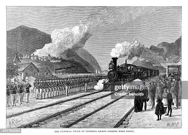 general grant funeral train - west point new york stock illustrations