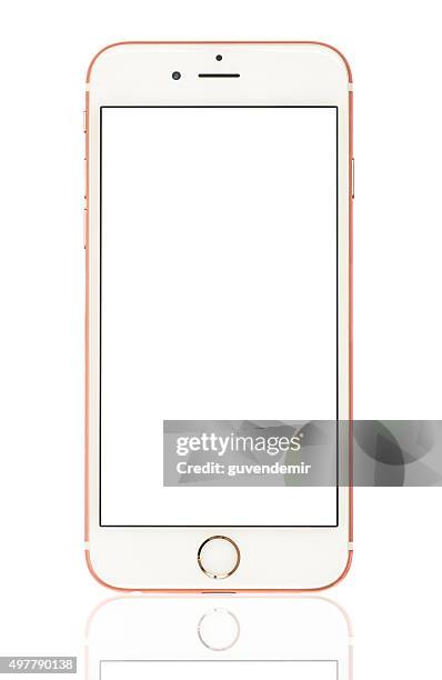 rose gold iphone 6s isolated on white with blank screen - iphone isolated stockfoto's en -beelden