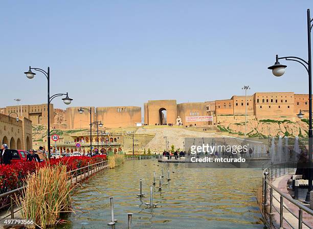 erbil, kurdistan, iraq: main square and citadel - iraq stock pictures, royalty-free photos & images