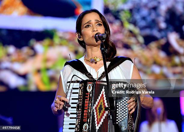 Singer Julieta Venegas performs onstage during the 2015 Latin GRAMMY Person of the Year honoring Roberto Carlos at the Mandalay Bay Events Center on...