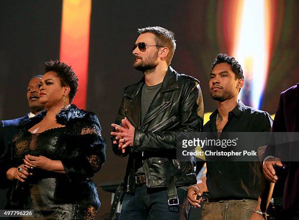 Recording artists Jill Scott, Eric Church, Miguel and Smokey Robinson perform onstage at A+E Networks "Shining A Light" concert at The Shrine...