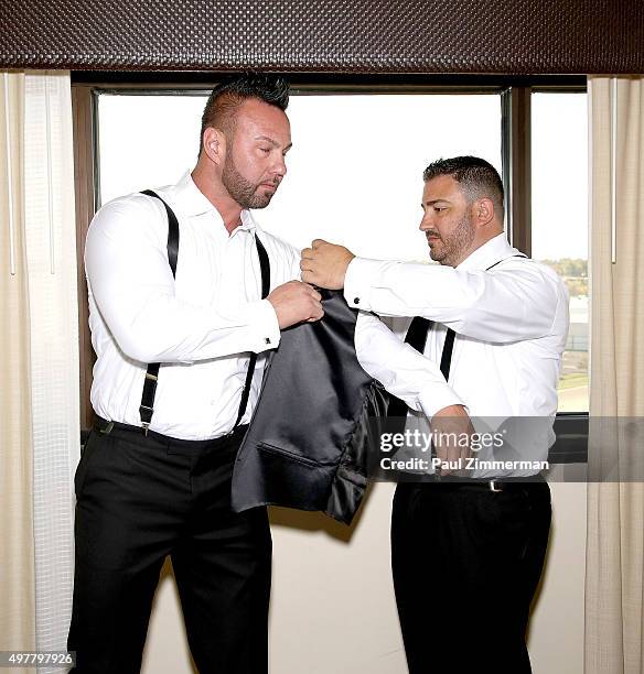 Groom Roger Mathews poses prior to the wedding of television personalities Jenni 'JWoww' Farley and Roger Mathews at Sheraton Edison Hotel Raritan...