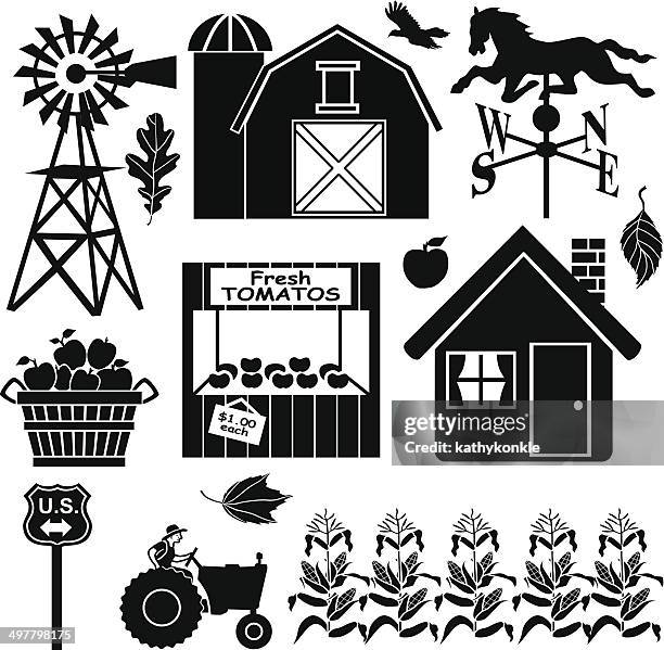farm in the country design elements - digital kiosk stock illustrations