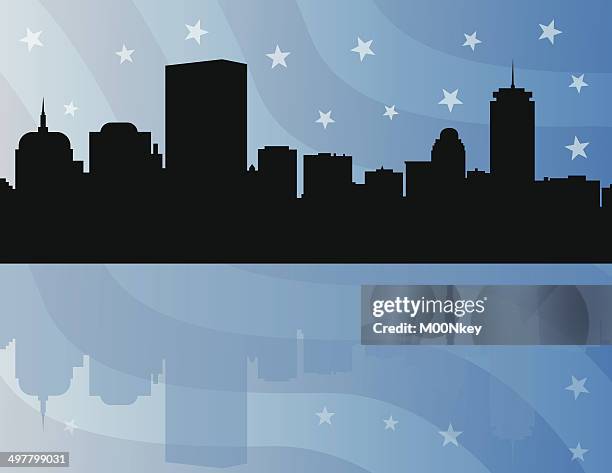 ilustrações de stock, clip art, desenhos animados e ícones de horizonte de boston com fundo de bandeira eua - cambridge massachusetts