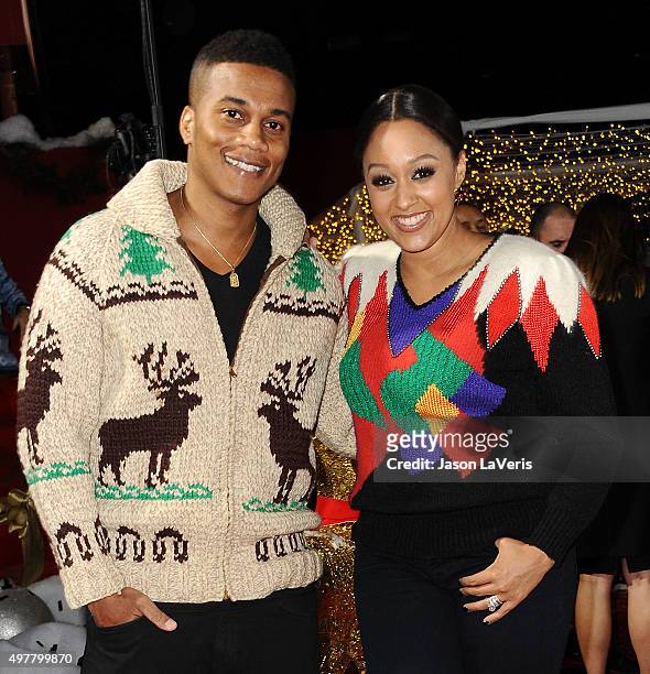 Actor Cory Hardrict and actress Tia Mowry attend the premiere of "The Night Before" at The Theatre At The Ace Hotel on November 18, 2015 in Los...