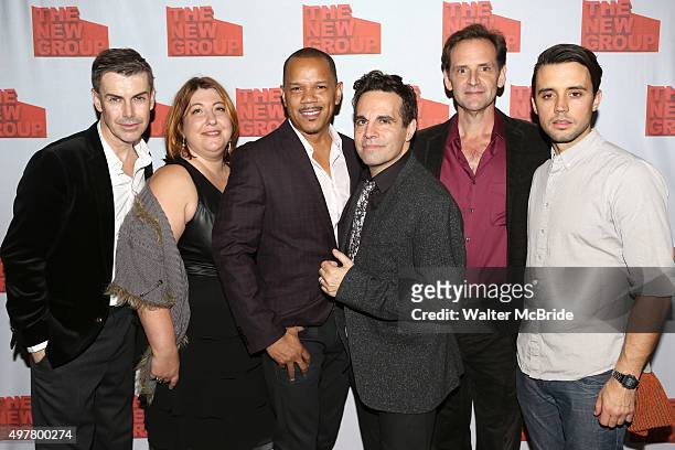 Matt McGrath, Ashlie Atkinson, Jerry Dixon, Mario Cantone, Malcolm Gets and Francisco Pryor Grant attend the Opening Night Party for the New Group...