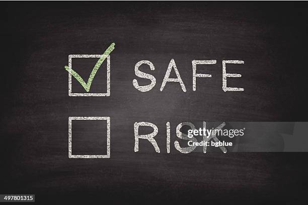 safe or risk checkboxes on blackboard - chalkboard - chalkboard background with writing stock illustrations