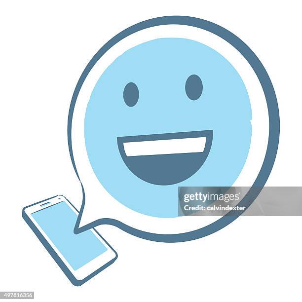 3d smartphone with emoji in a speech bubble - good news icon stock illustrations