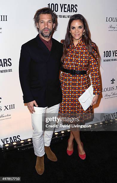 Artist Aaron Young and fashion entrepreneur Laure Heriard-Dubreuil attend LOUIS XIII toasts to "100 Years: The Movie You Will Never See" at the...