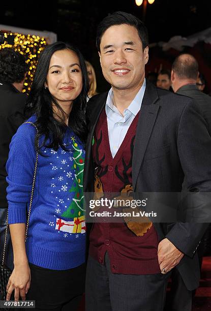 Actor Randall Park and wife Jae Suh Park attend the premiere of "The Night Before" at The Theatre At The Ace Hotel on November 18, 2015 in Los...