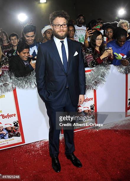 Actor Seth Rogen arrives for the premiere of Columbia Pictures' "The Night Before" held at The Theatre At The Ace Hotel on November 18, 2015 in Los...