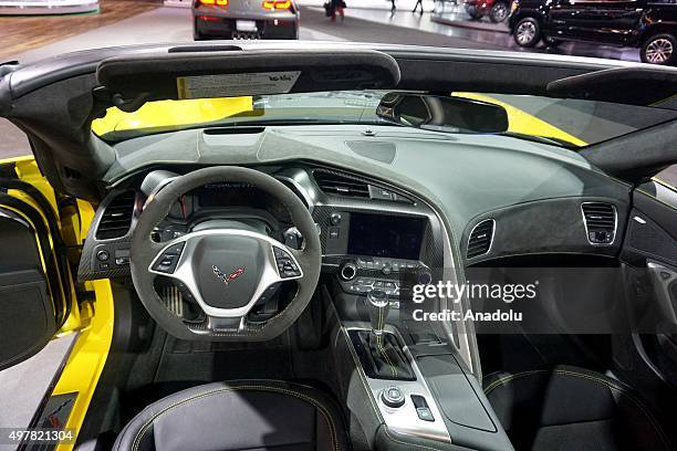 Interior view of Chevrolet Corvette Z06 is seen during Auto show at the LA Convention center in Los angeles, USA on November 18, 2015.