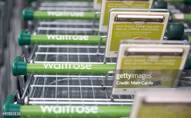 Waitrose shopping trolleys are stacked outside a branch of the supermarket on November 18, 2015 in Bristol, England. As the crucial Christmas retail...