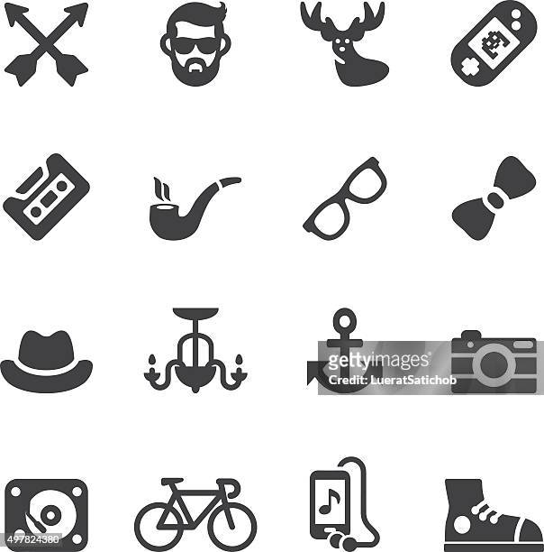 hipster-silhouette icons/eps10 - brillenglas stock-grafiken, -clipart, -cartoons und -symbole