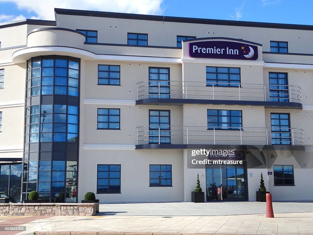 Image of contemporary architecture of seafront Premier Inn Exmouth Hotel