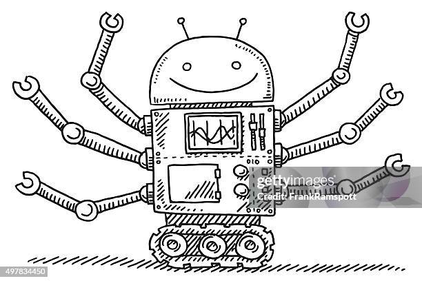 multi-purpose robot drawing - cartoon arm stock illustrations