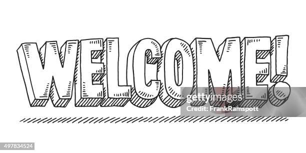welcome text drawing - welcome sign stock illustrations