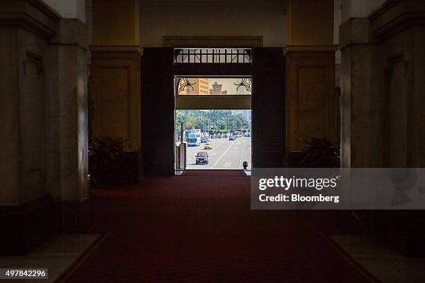 Traffic is seen through the door of the presidential palace in Taipei, Taiwan, on Wednesday, Nov. 18, 2015. President Ma Ying-jeou is seeking tax...