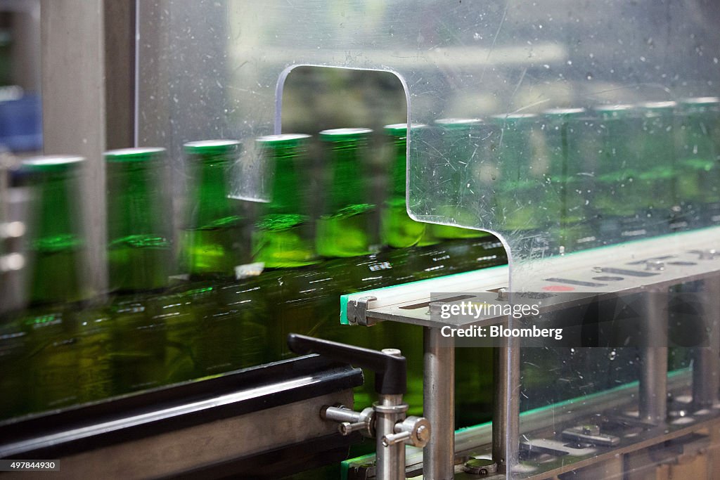 Beer Production And Bottling At A Heineken NV Brewery