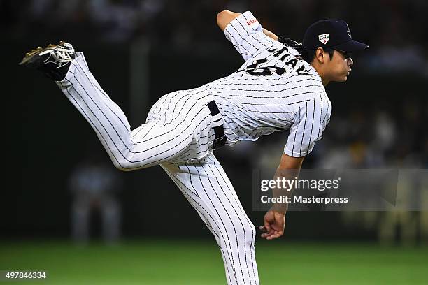 Starting pitcher Shohei Otani of Japan throws in the top of seventh inning during the WBSC Premier 12 semi final match between South Korea and Japan...