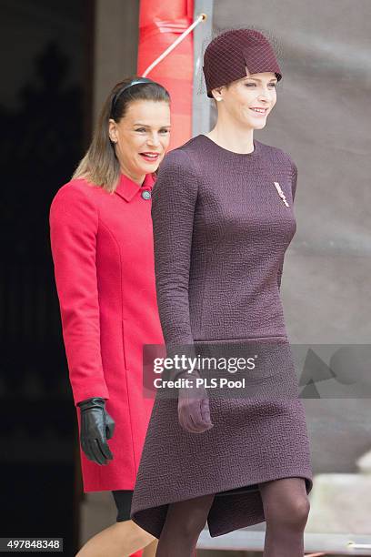 Princess Stephanie of Monaco and Princess Charlene of Monaco attend the Monaco National Day Celebrations on November 19, 2015 in Monaco, Monaco.