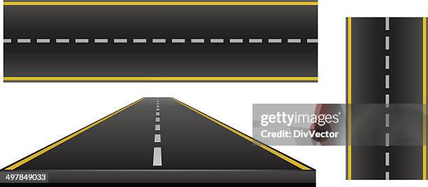 illustrazioni stock, clip art, cartoni animati e icone di tendenza di set di strada - autostrada a due corsie