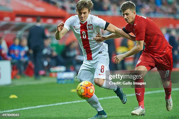 Karol Linetty and Lukas Bartosak during the International friendly match between Poland and Czech Republic on November 17, 2015 at the Wroclaw...