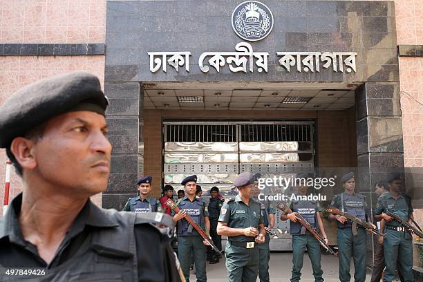 Family members of death-row convict and Bangladesh Nationalist Partys Salauddin Quader Choudhury arrive at the Dhaka Central Jail to meet with him in...