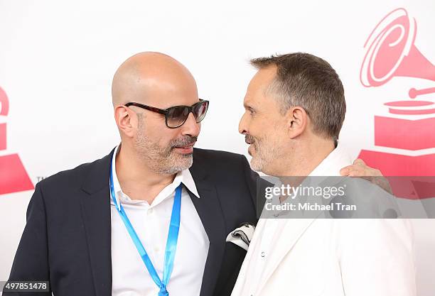 Andres Levin and Miguel Bose arrive at the 2015 Person of the Year honoring Roberto Carlos held at the Mandalay Bay Events Center on November 18,...