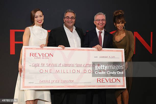 Revlon Global Brand Ambassador Olivia Wilde, Revlon CEO, Lorenzo Delpani, Dr. Jose Baselga, Physician-in-Chief and Chief Medical Officer of Memorial...