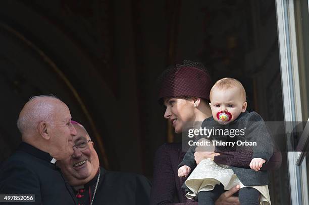 Princess Charlene of Monaco and Princess Gabriella appear on the Balcony during the Monaco national day on November 19, 2015 in Monaco, Monaco.