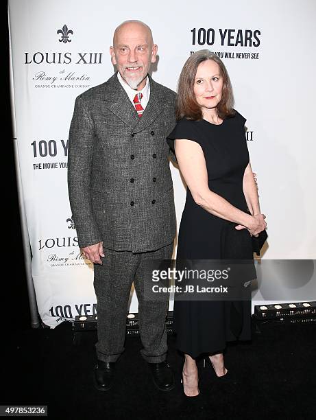 Nicoletta Peyran and John Malkovich attend Louis XIII Celebration of '100 Years' The Movie You Will Never See, starring John Malkovich at a private...