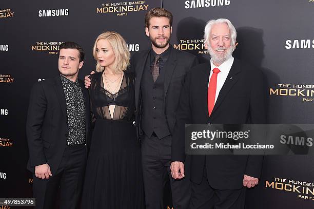 Josh Hutcherson, Jennifer Lawrence, Liam Hemsworth, and Donald Sutherland atttend "The Hunger Games: Mockingjay- Part 2" New York Premiere at AMC...