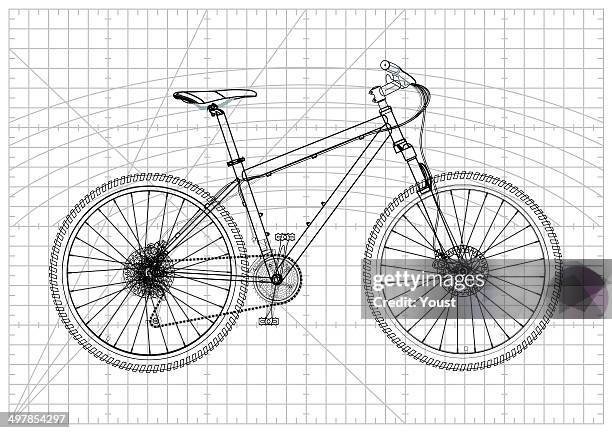 fahrrad technische zeichnung - mountainbike stock-grafiken, -clipart, -cartoons und -symbole