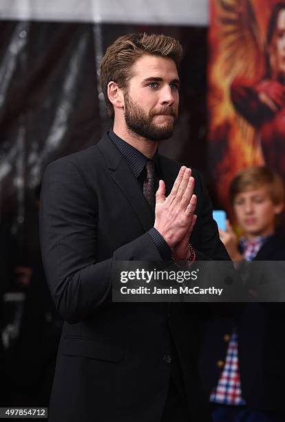 Liam Hemsworth attends "The Hunger Games: Mockingjay- Part 2" New York Premiere at AMC Loews Lincoln Square 13 theater on November 18, 2015 in New...