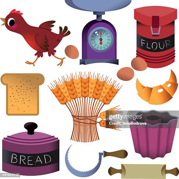 bread and bakery illustration. - brown bread stock illustrations