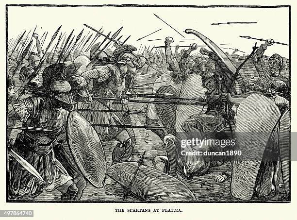 ancient greece - spartans at the battle of plataea - sparta greece stock illustrations