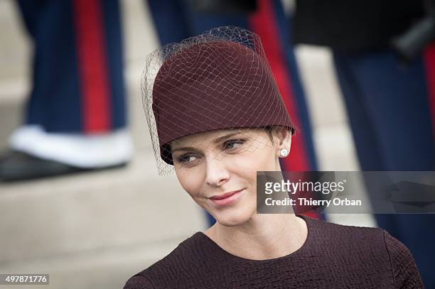 Princess Charlene of Monaco leaves the Cathedral after a mass for Monaco National day on November 19, 2015 in Monaco, Monaco.