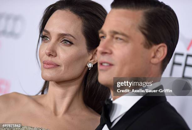 Actors Angelina Jolie and Brad Pitt arrive at the AFI FEST 2015 presented by Audi Opening Night Gala Premiere of Universal Pictures' 'By The Sea' at...