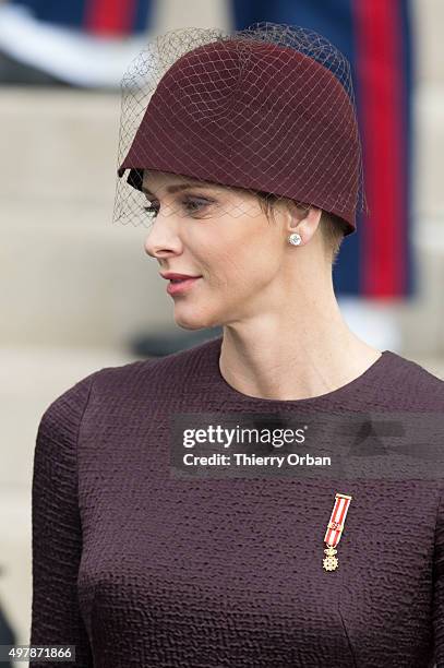 Princess Charlene of Monaco leaves the Cathedral after a mass for Monaco National day on November 19, 2015 in Monaco, Monaco.