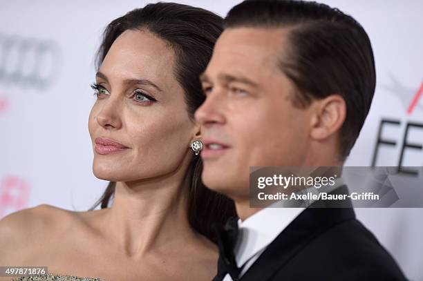 Actors Angelina Jolie and Brad Pitt arrive at the AFI FEST 2015 presented by Audi Opening Night Gala Premiere of Universal Pictures' 'By The Sea' at...