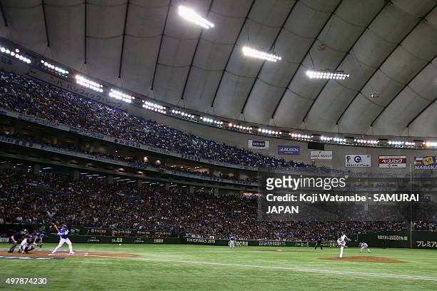 Starting pitcher Shohei Otani of Japan throws in the top of sixth inning during the WBSC Premier 12 semi final match between South Korea and Japan at...