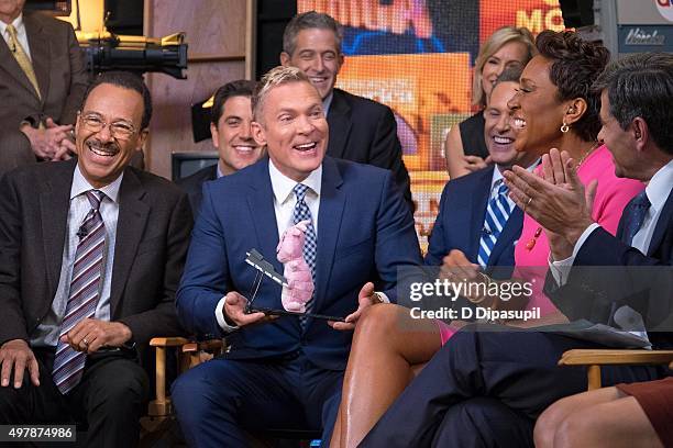 Spencer Christian, Josh Elliott, Sam Champion, Robin Roberts, and George Stephanopoulos attend "Good Morning America's" 40th Anniversary at GMA...