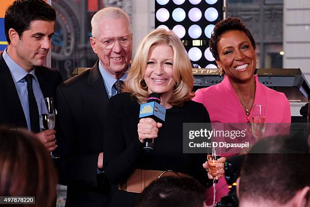 Josh Elliott, David Hartman, Diane Sawyer, and Robin Roberts attend "Good Morning America's" 40th Anniversary at GMA Studios on November 19, 2015 in...