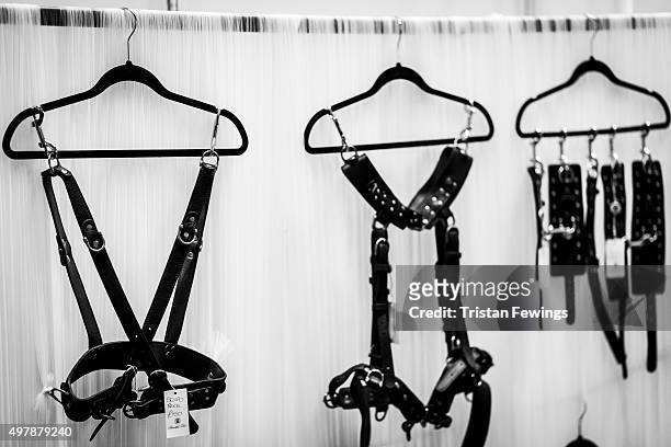 Bondage gear on display at the annual Sexpo convention at Olympia Exhibition Centre on November 13, 2015 in London, England.