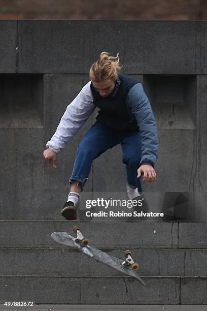 Rocco Ritchie plays on a skateboard on November 19, 2015 in Turin, Italy.