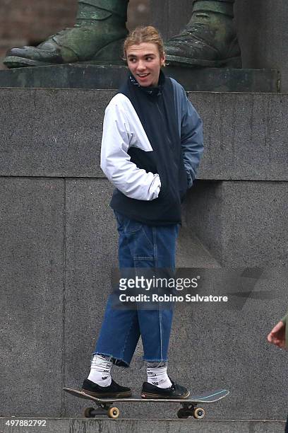 Rocco Ritchie plays on a skateboard on November 19, 2015 in Turin, Italy.