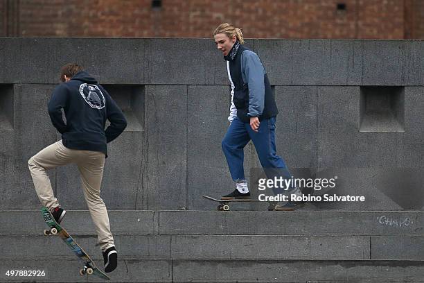 Rocco Ritchie plays on a skateboard on November 19, 2015 in Turin, Italy.