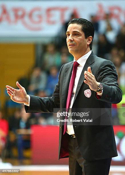 Giannis Sfairopoulos, Head Coach of Olympiacos Piraeus during the Turkish Airlines Euroleague Regular Season Round 6 game between Cedevita Zagreb v...