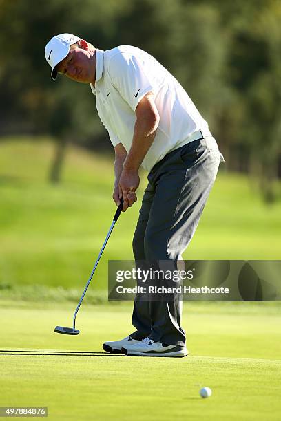 Richard Finch of England in action during the final round of the European Tour Qualifying School Final at PGA Catalunya Resort on November 19, 2015...